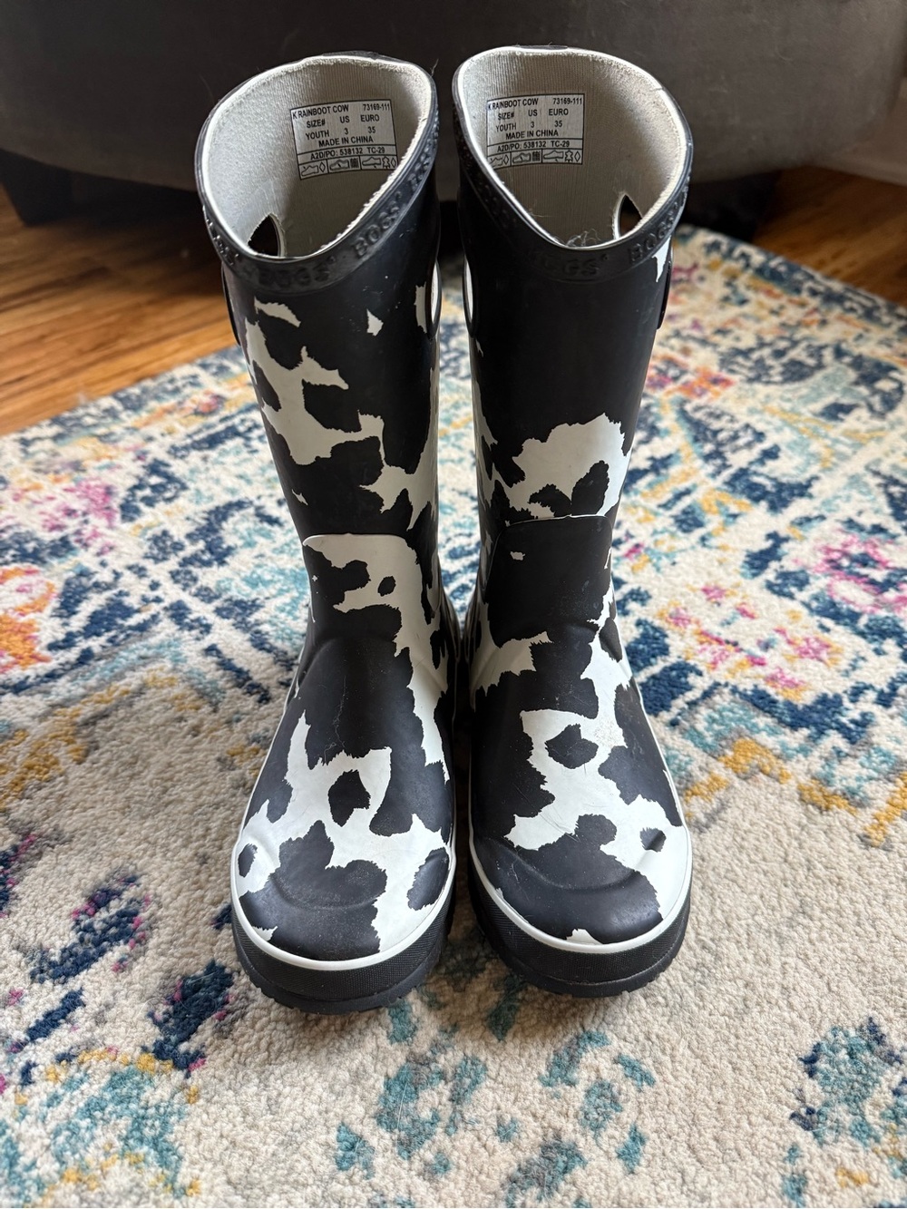 Bogs Women's Black and White Cow Print Rain Boots
